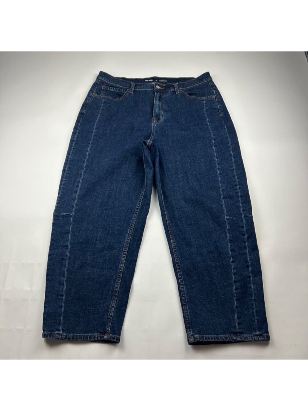 Old Navy Dark Wash Denim High Rise Barrel Leg Jeans 14